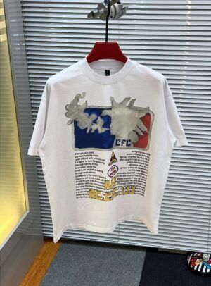 Clean, Classic, and Bold – White Round-Neck Tee with Red & Blue Accents